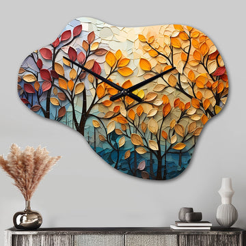 Leaves Autumnal Symphony Patchwork I - Asymmetric Metal Wall Clock